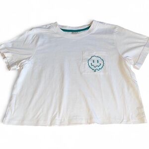 White Short Sleeve Tee with Smiley Pocket